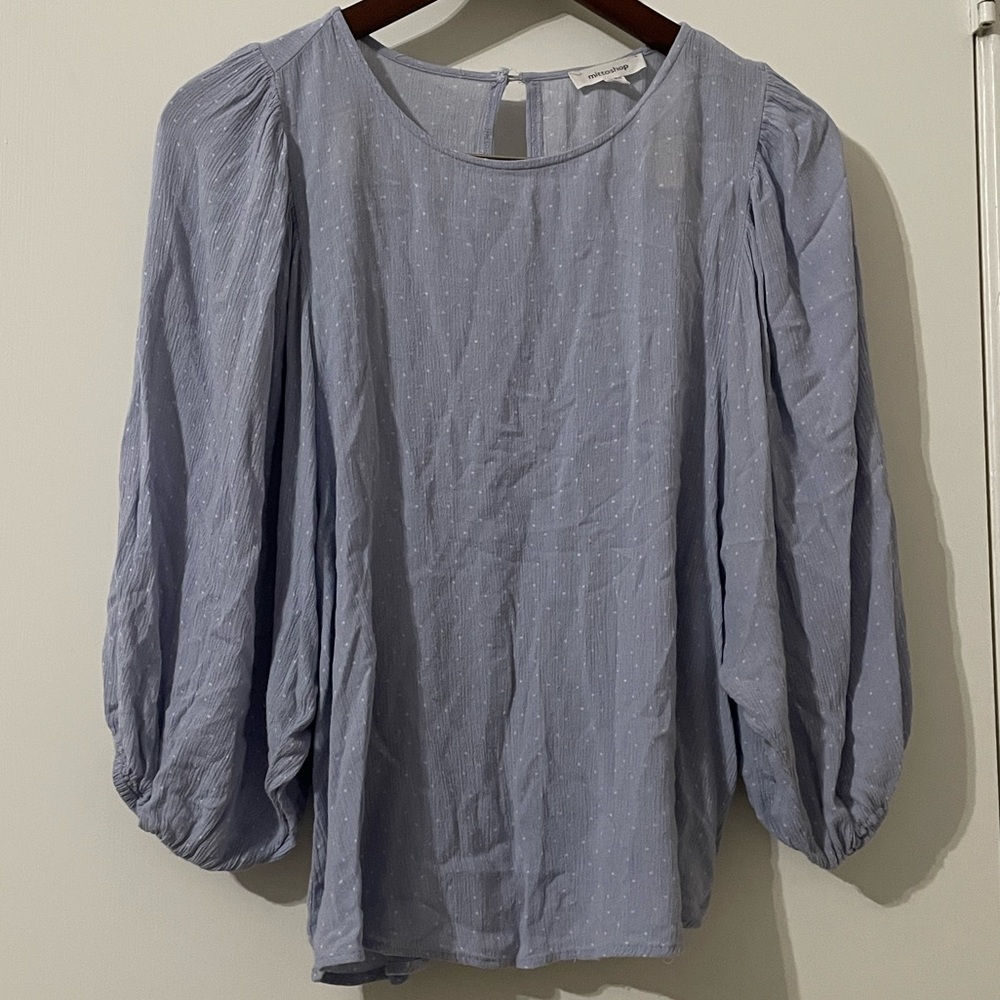 Mittoshop Light Blue Blouse with Puff Sleeves Size L